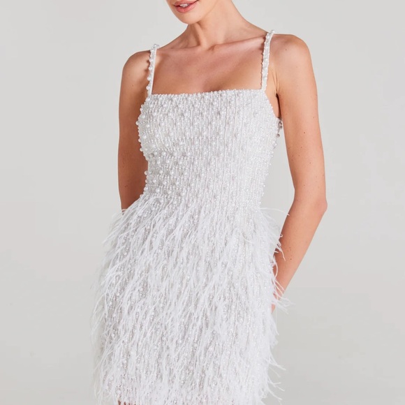 NADINE MERABI Dresses & Skirts - NADINE MERABI White Feathered Wedding Dress